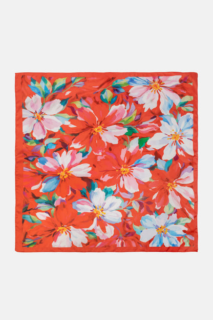 Bold Red Flower Satin Scarf