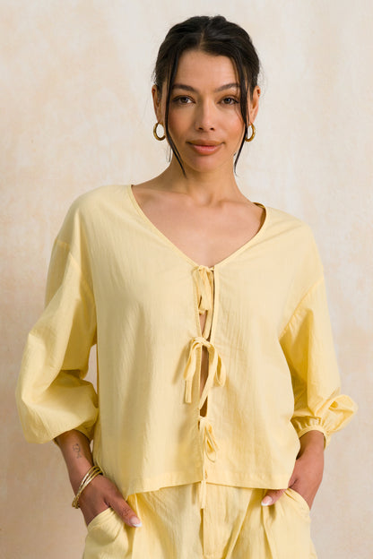 Relaxed Fit Tie Front Top