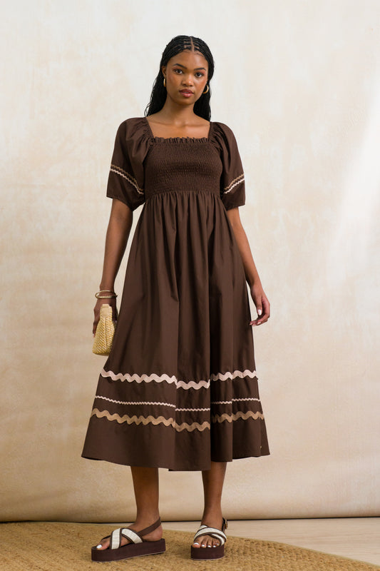 Puff  Sleeve Shirred Dress