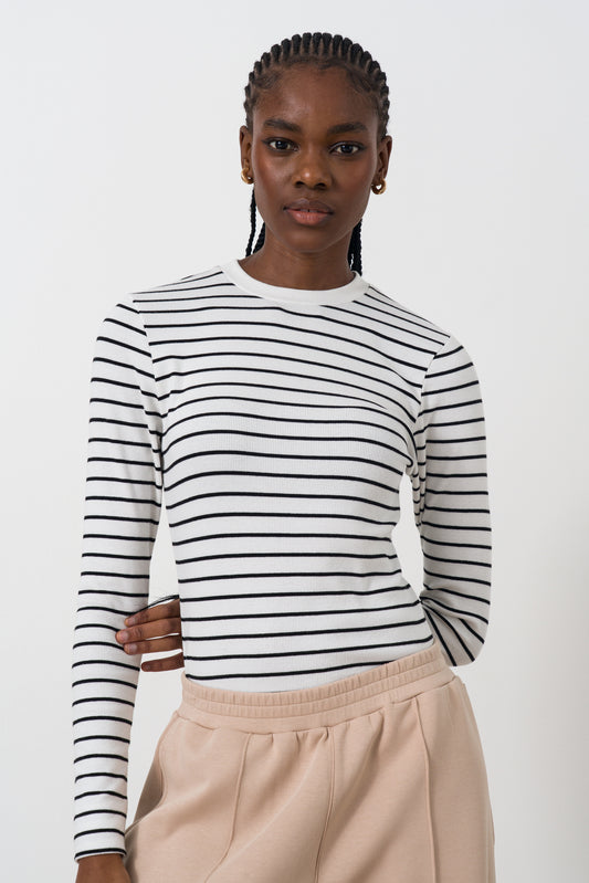 Fitted long sleeve rib tee
