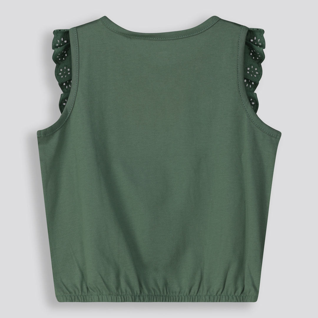 Girls Frill Tee Green