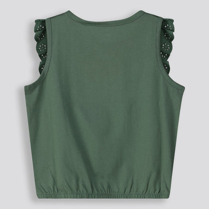 Girls Frill Tee Green