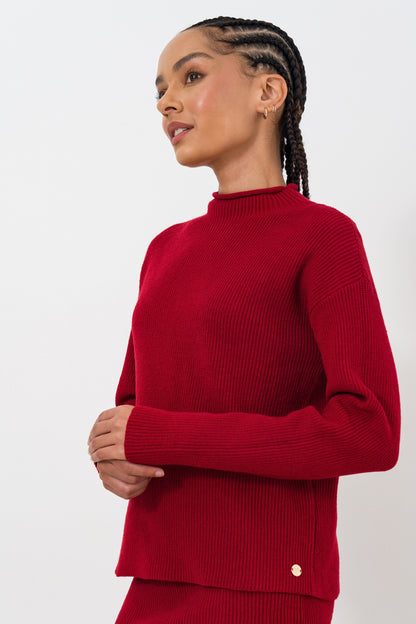 High neck rib jumper