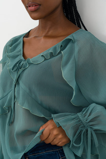 Sheer V-neck Blouse
