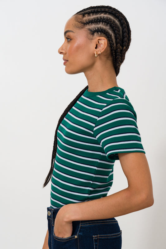 Fitted Rib Striped T-shirt