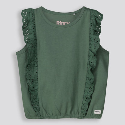 Girls Frill Tee Green
