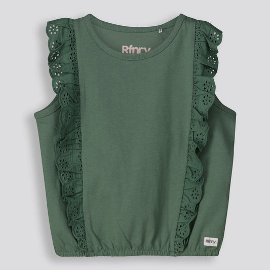 Girls Frill Tee Green