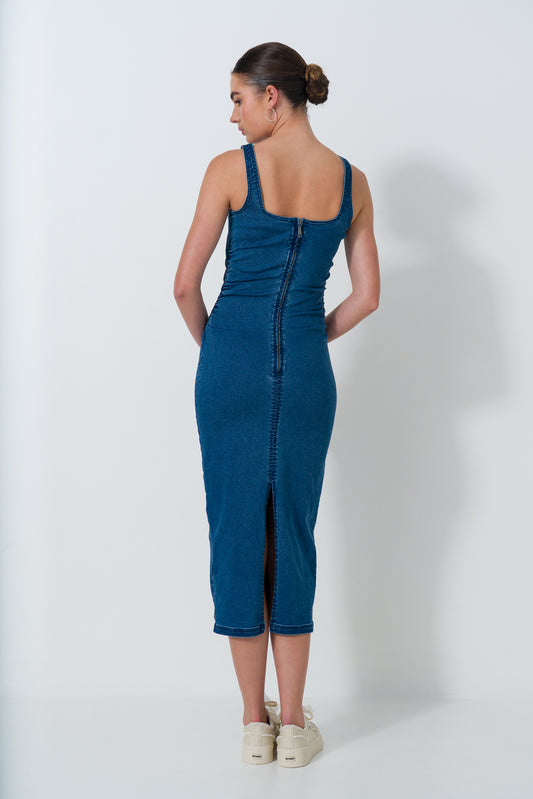 Ruched Side Denim Dress