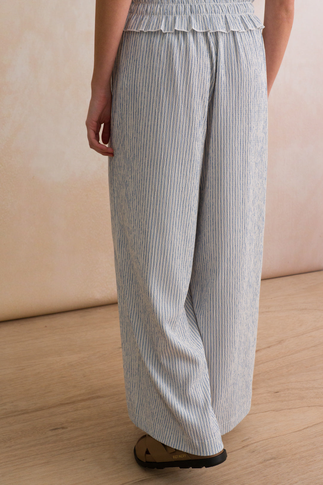 Wide-Leg Striped Pull-On Pants