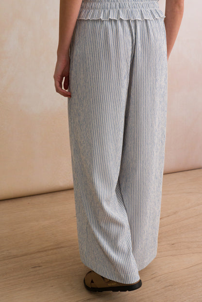 Wide-Leg Striped Pull-On Pants