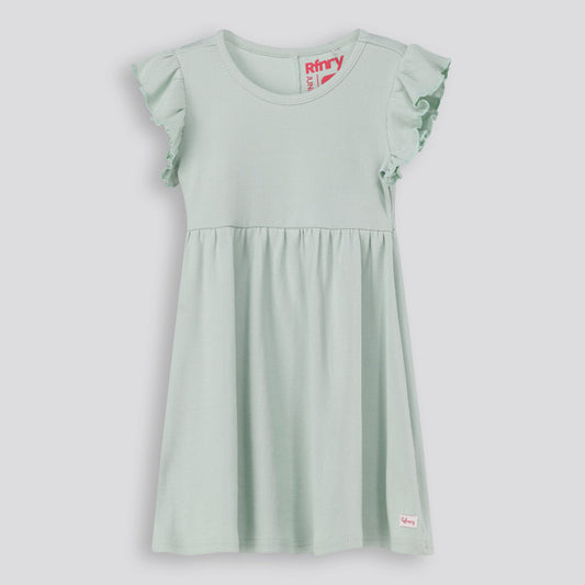 Girls Flutter Sleeve Dress Aqua