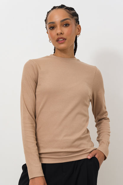 Fitted long sleeve rib tee