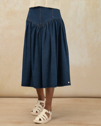 Basque Waist Denim Skirt