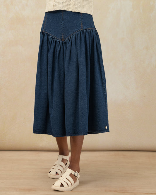 Basque Waist Denim Skirt