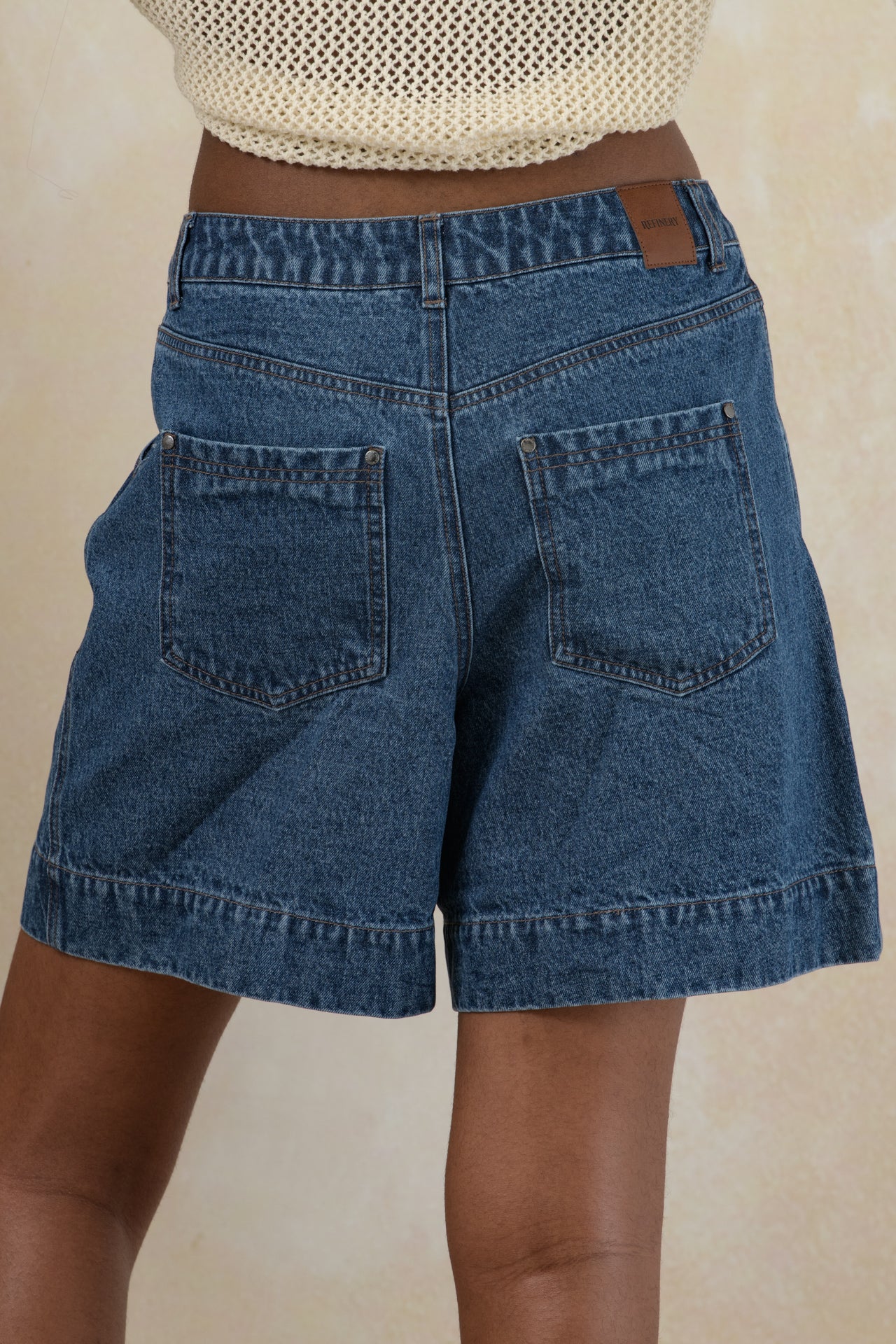 Pleated Denim Shorts