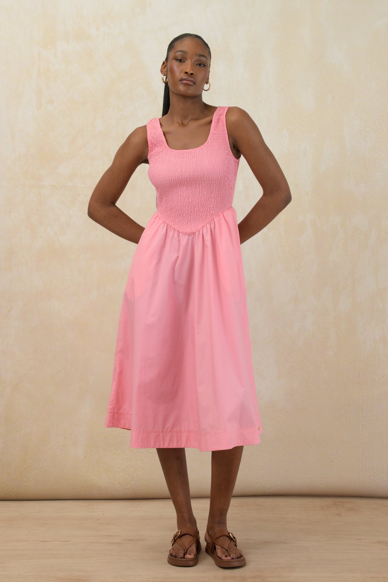 Shirred Bodice Midi Dress