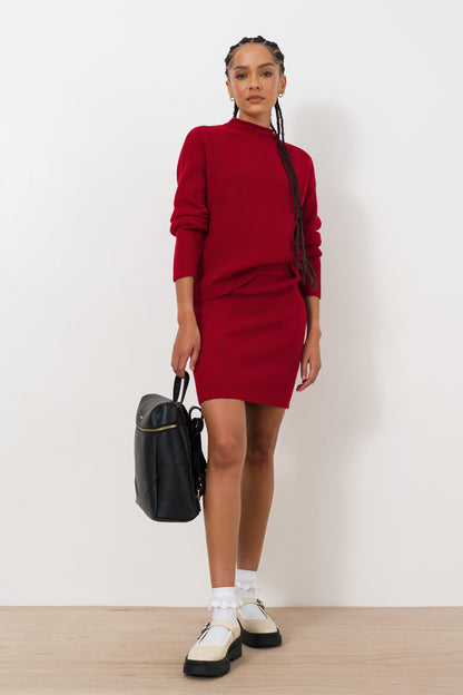 High neck rib jumper