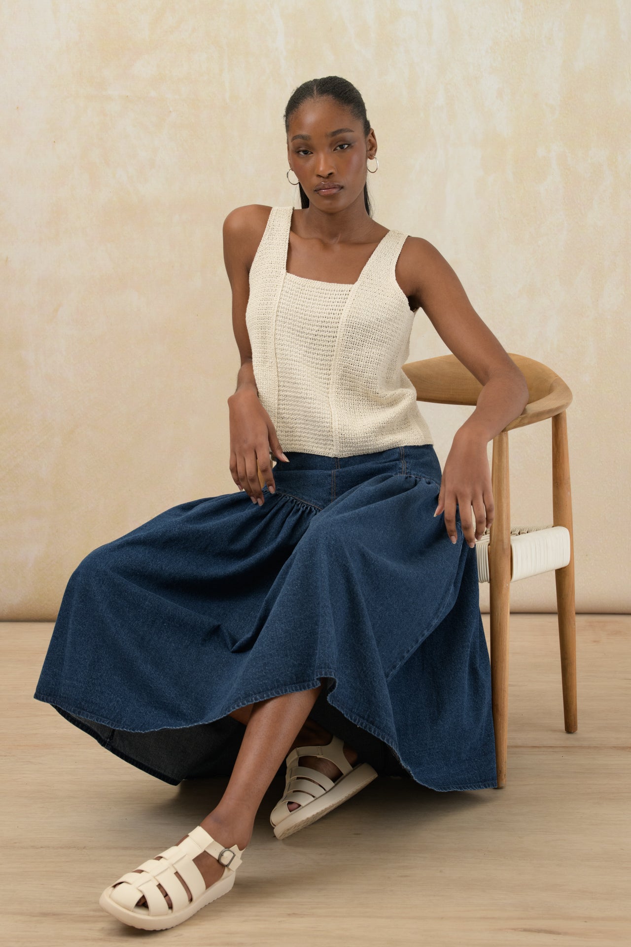 Basque Waist Denim Skirt
