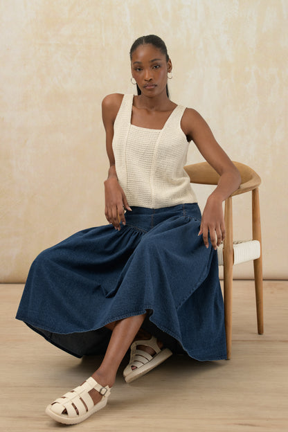 Basque Waist Denim Skirt