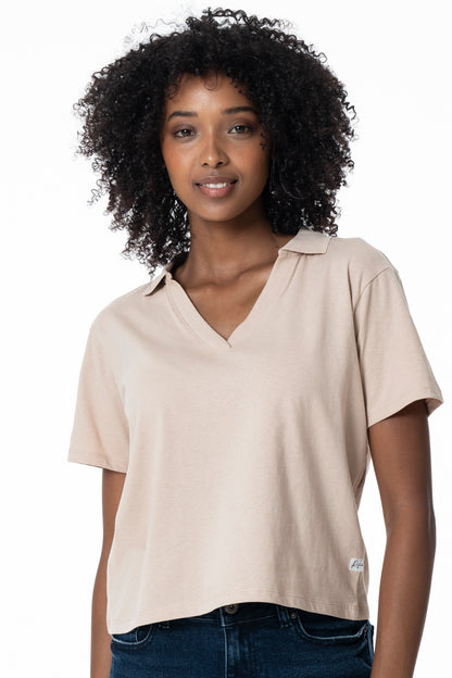Boxy Polo Tee _ 136170 _ Stone
